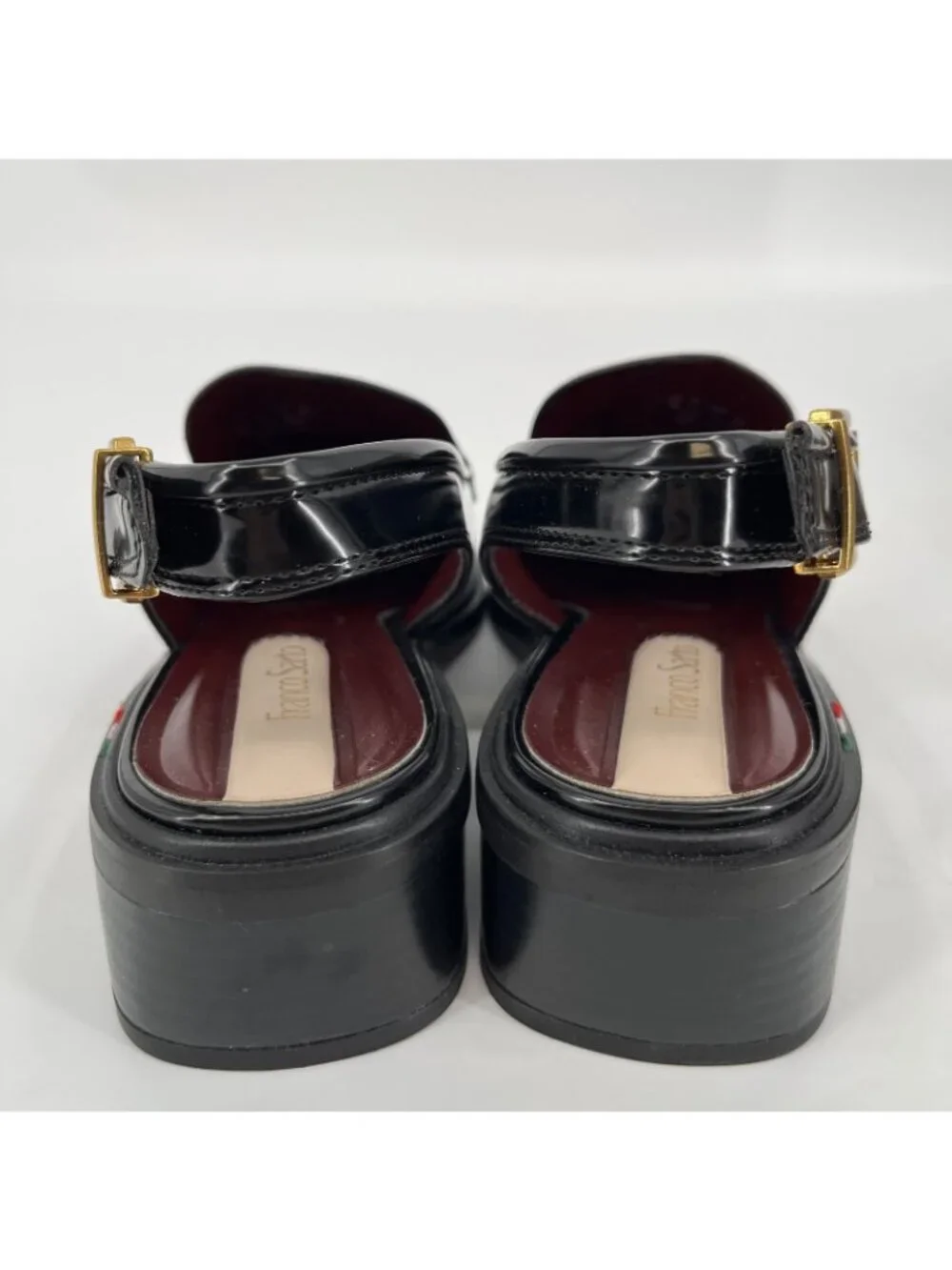 Franco Sarto Giada Slingback Loafers Black White Size 7M Square Toe Block Heel